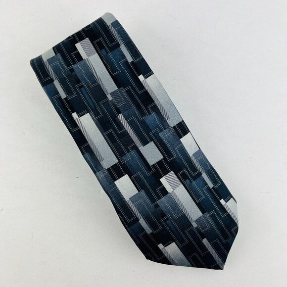 ARROW Dress Design Necktie Tie 100% Imported Silk Gray Blue Black Silver - Picture 1 of 6